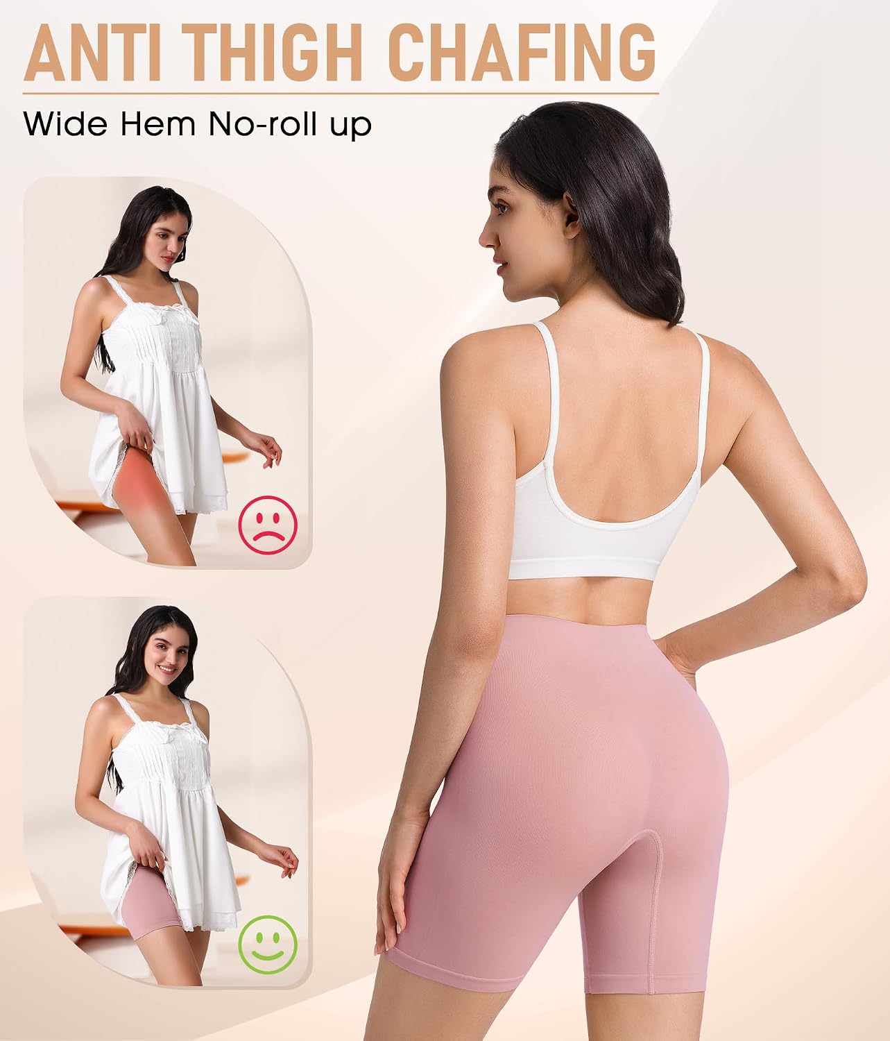 Detalle 2 de Yeblues 4 Pack Slip Shorts for Under Dresses – Seamless, Anti-Chafe, Comfortable Biker Shorts