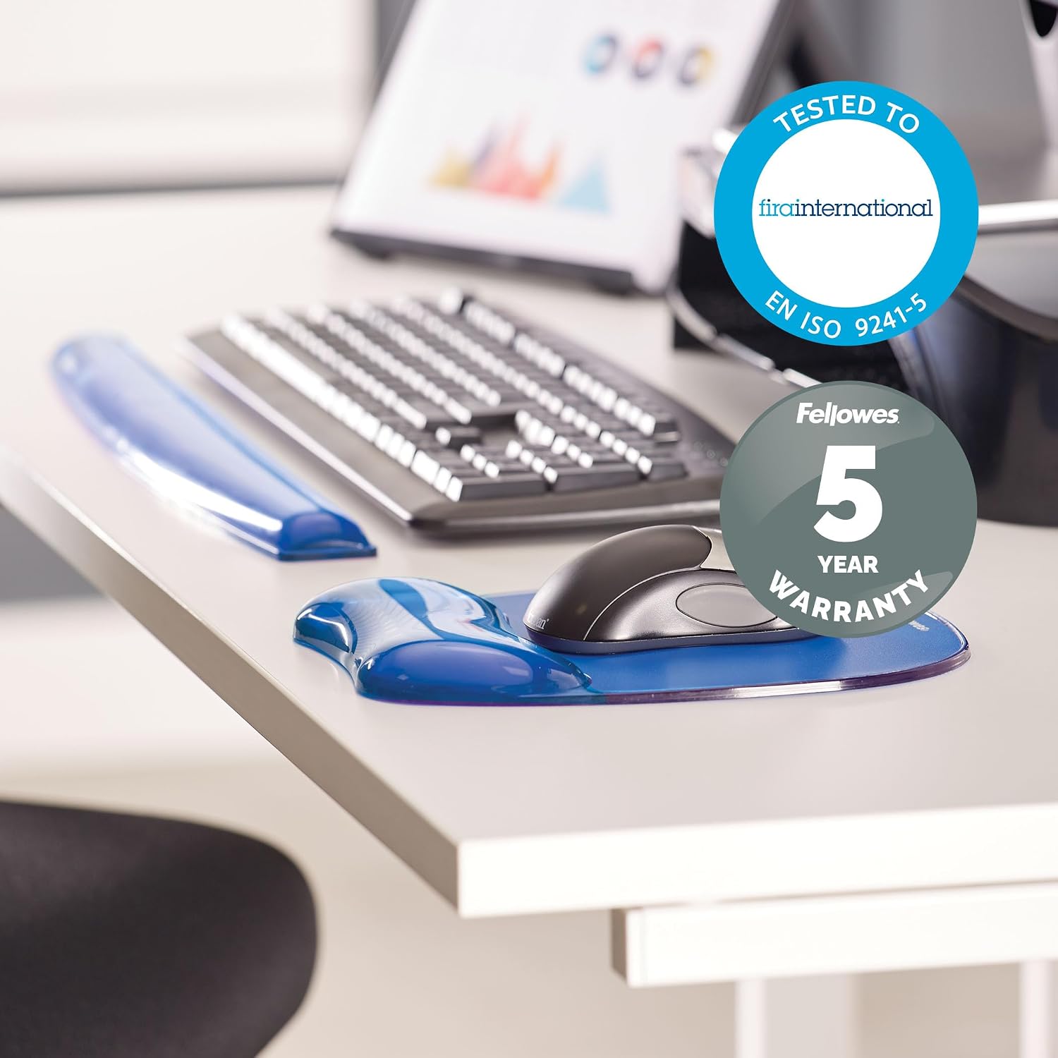 Detalle de Fellowes Crystals Gel Wrist Support Mouse Mat – Blue (15 cm x 20.2 cm x 23 cm)