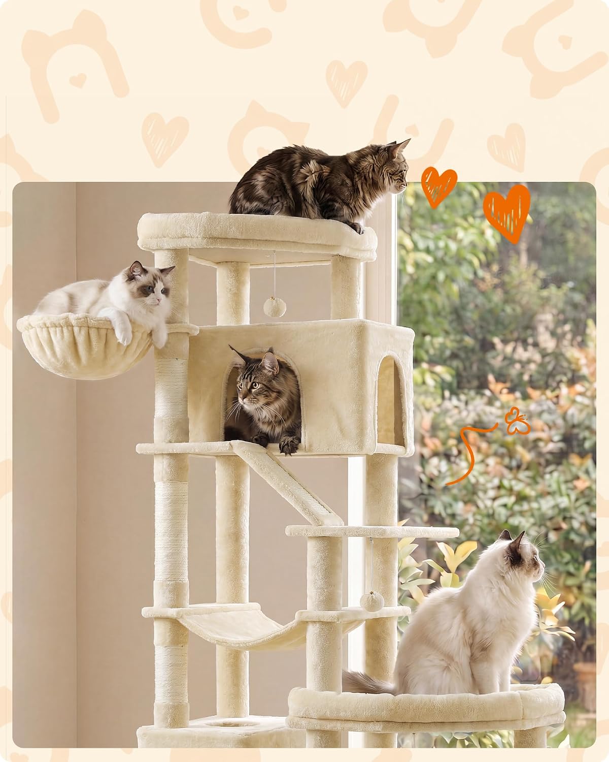 Thumbnail 6 de FEANDREA PCT020Y101 Cat Tree, 202 cm XXL Tower with Sisal Scratching Posts