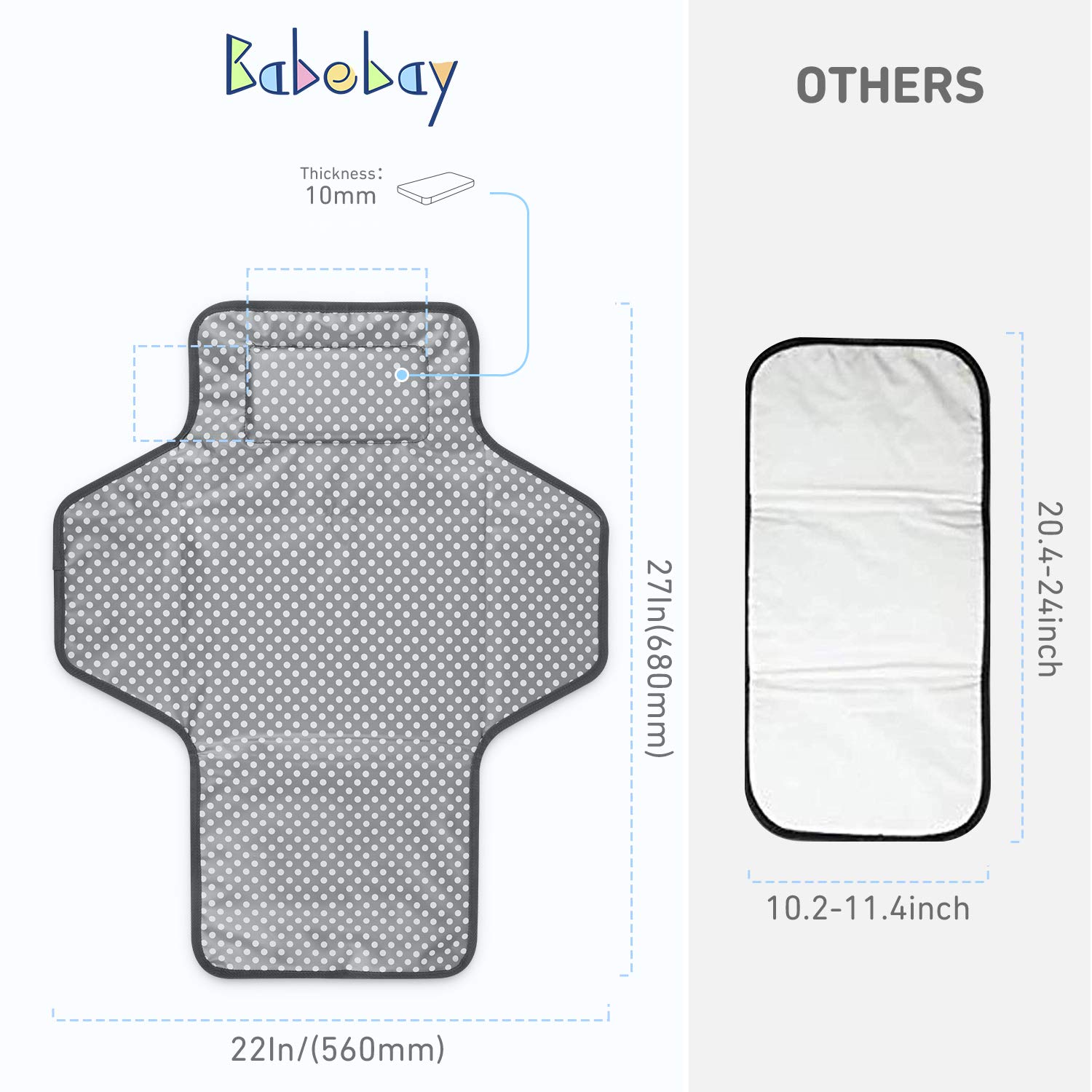 Detalle 2 de Babebay Portable Changing Pad, Waterproof 27" × 22" with Built-In Pillow