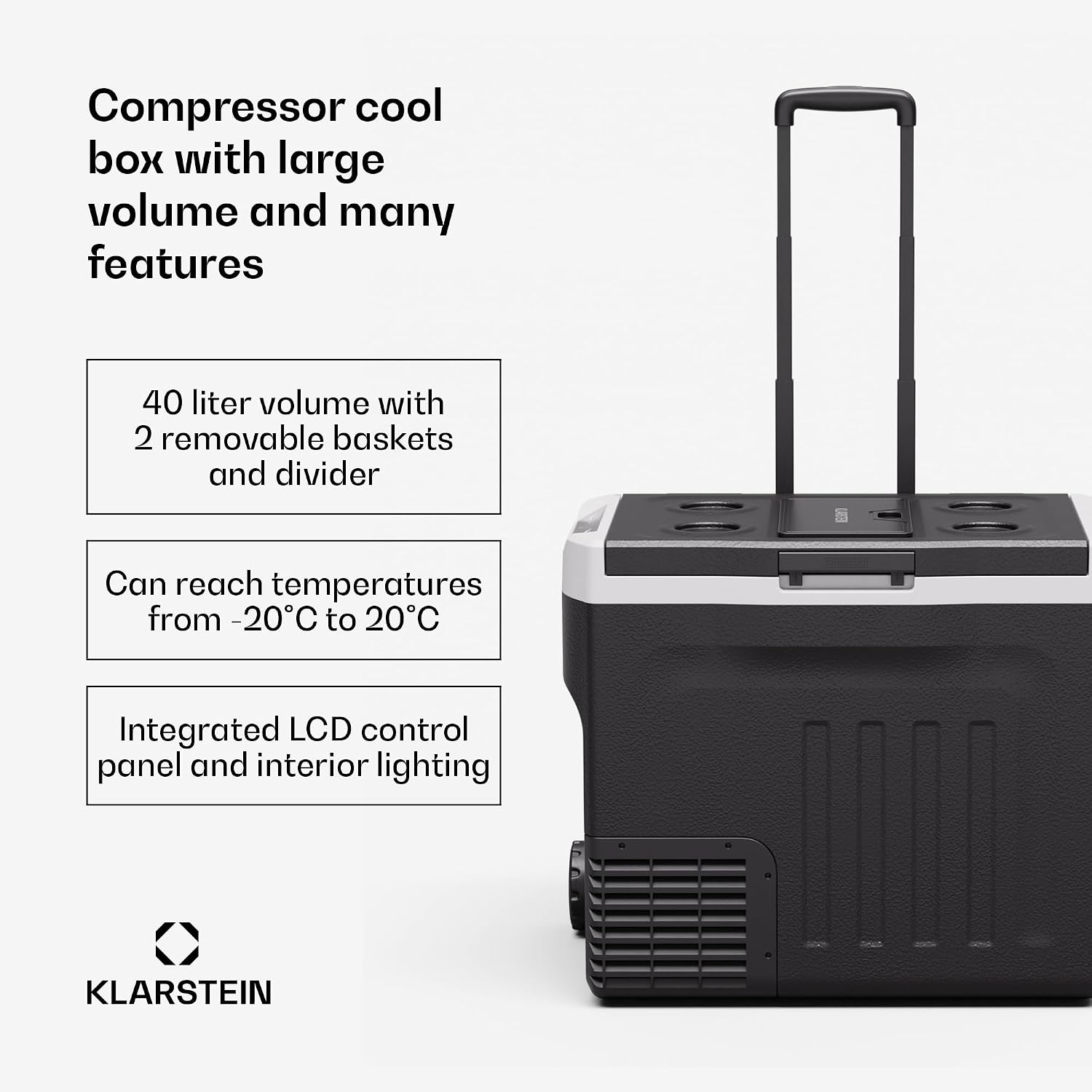 Detalle 2 de Klarstein PolarForce 40L Portable Compressor Cool Box, 12V/230V, -20°C to 20°C