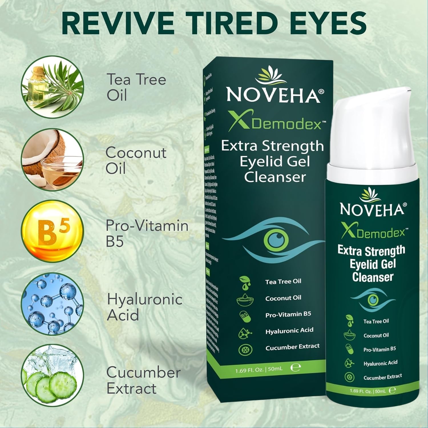 Thumbnail 2 de NOVEHA Demodex Extra Strength Eyelid Gel Cleanser (50mL) for Demodex, MGD & Dry Eye