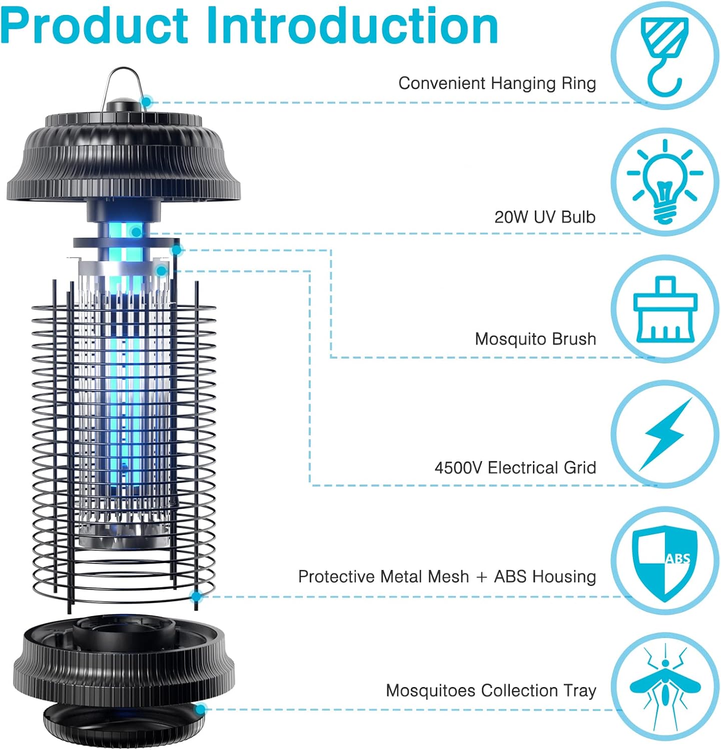 Thumbnail 1 de PALONE Lampada Antizanzare Elettrica 4500V / 20W UV, IPX4 – Ideale per Giardino Interno ed Esterno