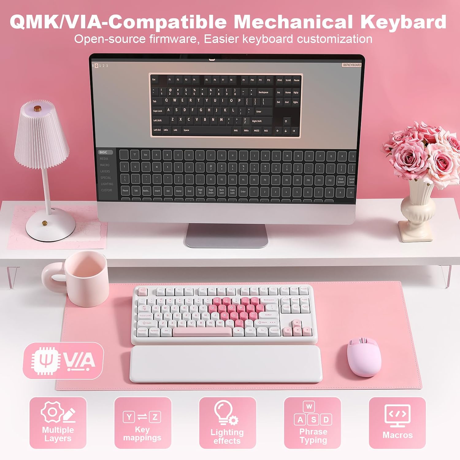 Thumbnail 4 de YUNZII B87 Drahtlose Mechanische Tastatur (QMK/VIA, Gasket, RGB) – 87 Tasten, BT 5.0/2,4G/USB‑C