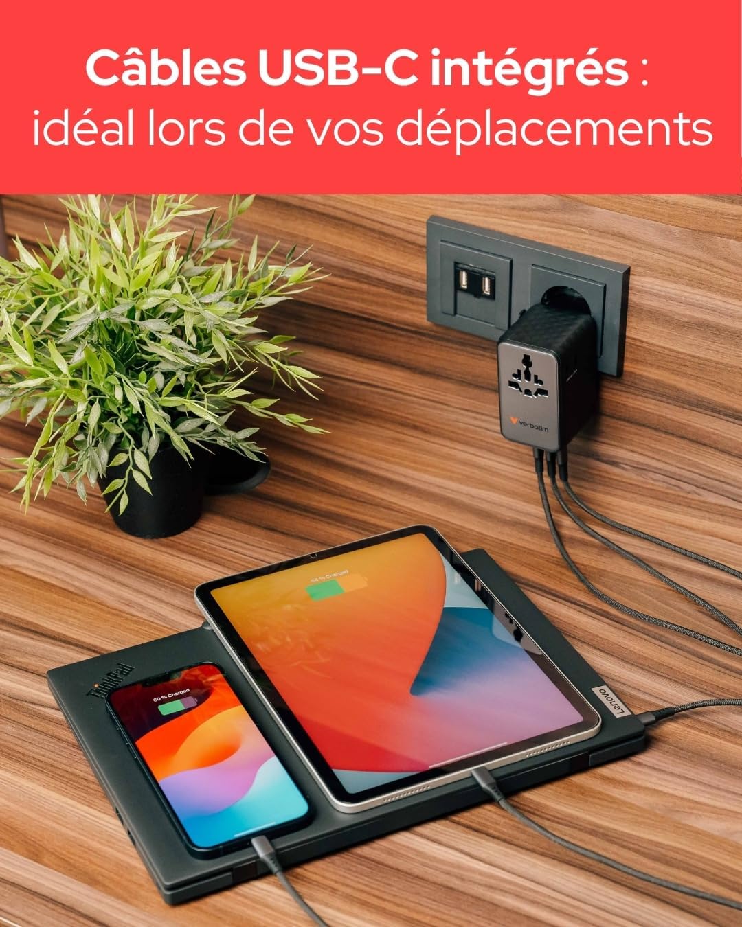 Thumbnail 4 de Verbatim Adaptateur de voyage GaN 170W 6-en-1 universel avec 3 USB-C, 1 USB-A et 2 prises USA/JP