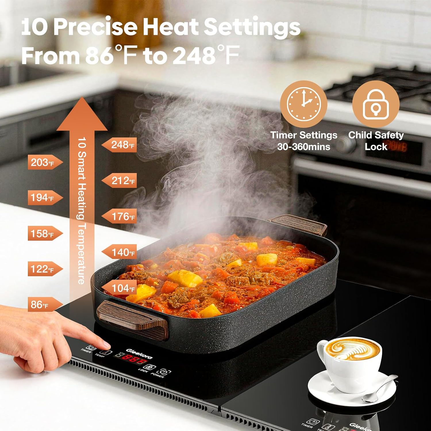 Detalle 2 de Gleekora 3-in-1 Food Warming Tray, Tempered Glass, Independent Controls