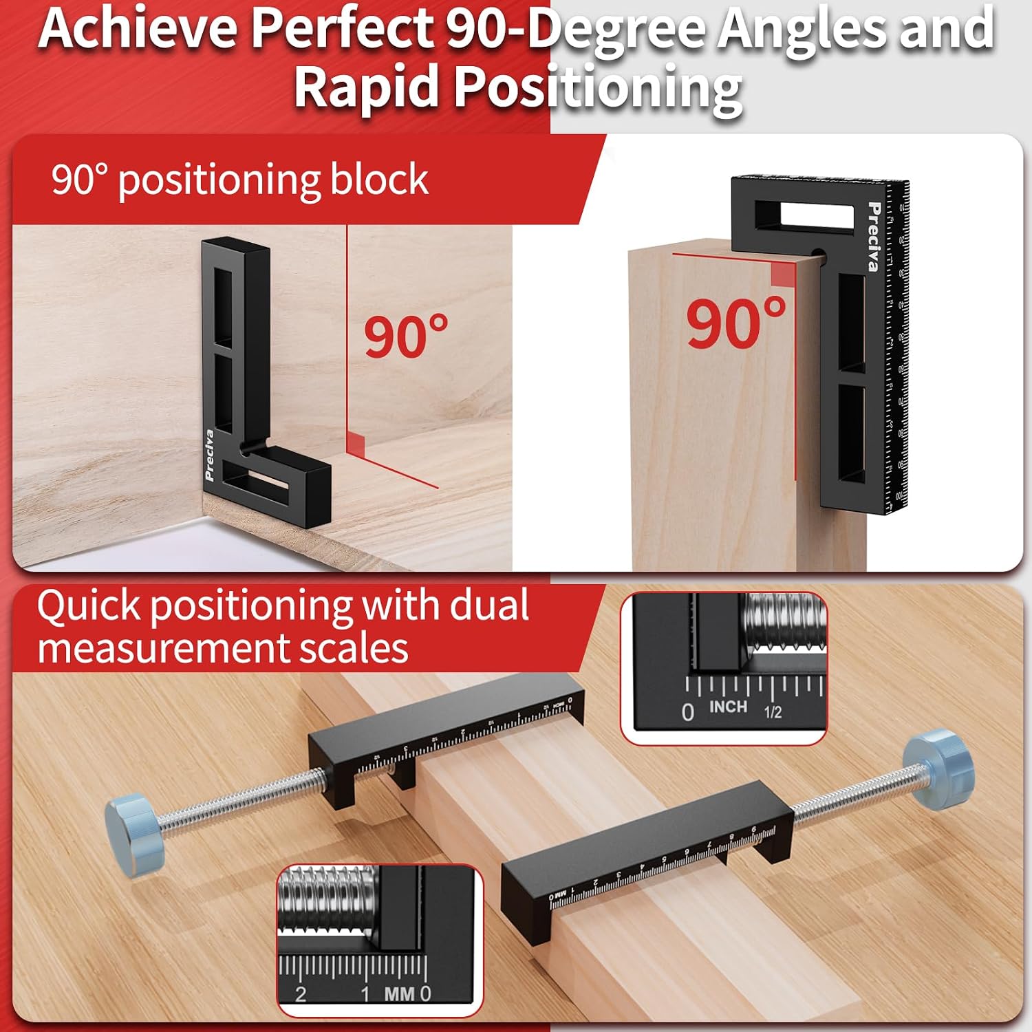 Detalle de Preciva Bloc de positionnement à 90 degrés avec pince d’angle 10 cm (2 ensembles) pour travail du bois