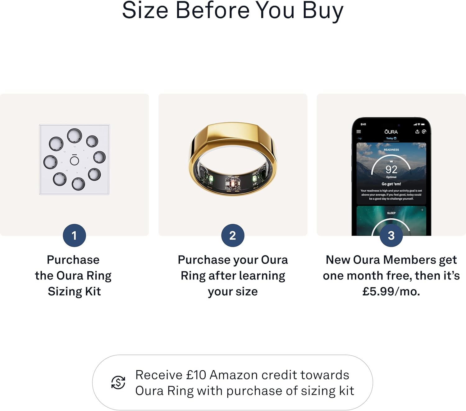 Detalle de Oura Gen3 Heritage Smart Ring (Size 11, Gold) – sleep, heart rate and fitness tracking wearable