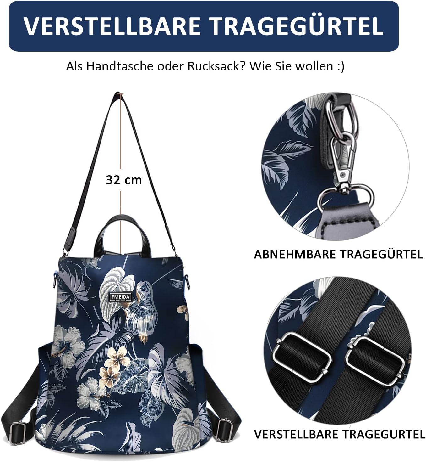 Thumbnail 6 de Fmeida Rucksack Damen Anti-Diebstahl Nylon 2 in 1 | Wasserdicht, leicht und vielseitig