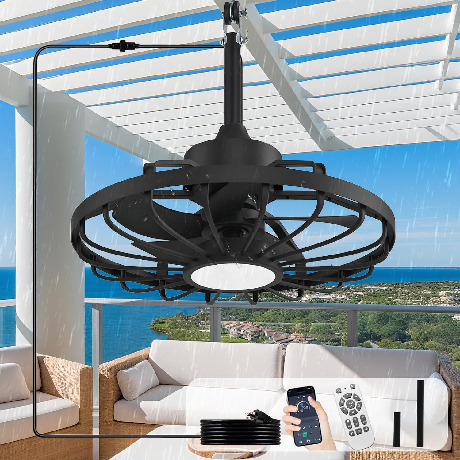 Detalle de Depuley 42-Inch Outdoor Ceiling Fan with Lights, Walnut Waterproof Gazebo Fans (Remote & App Control)
