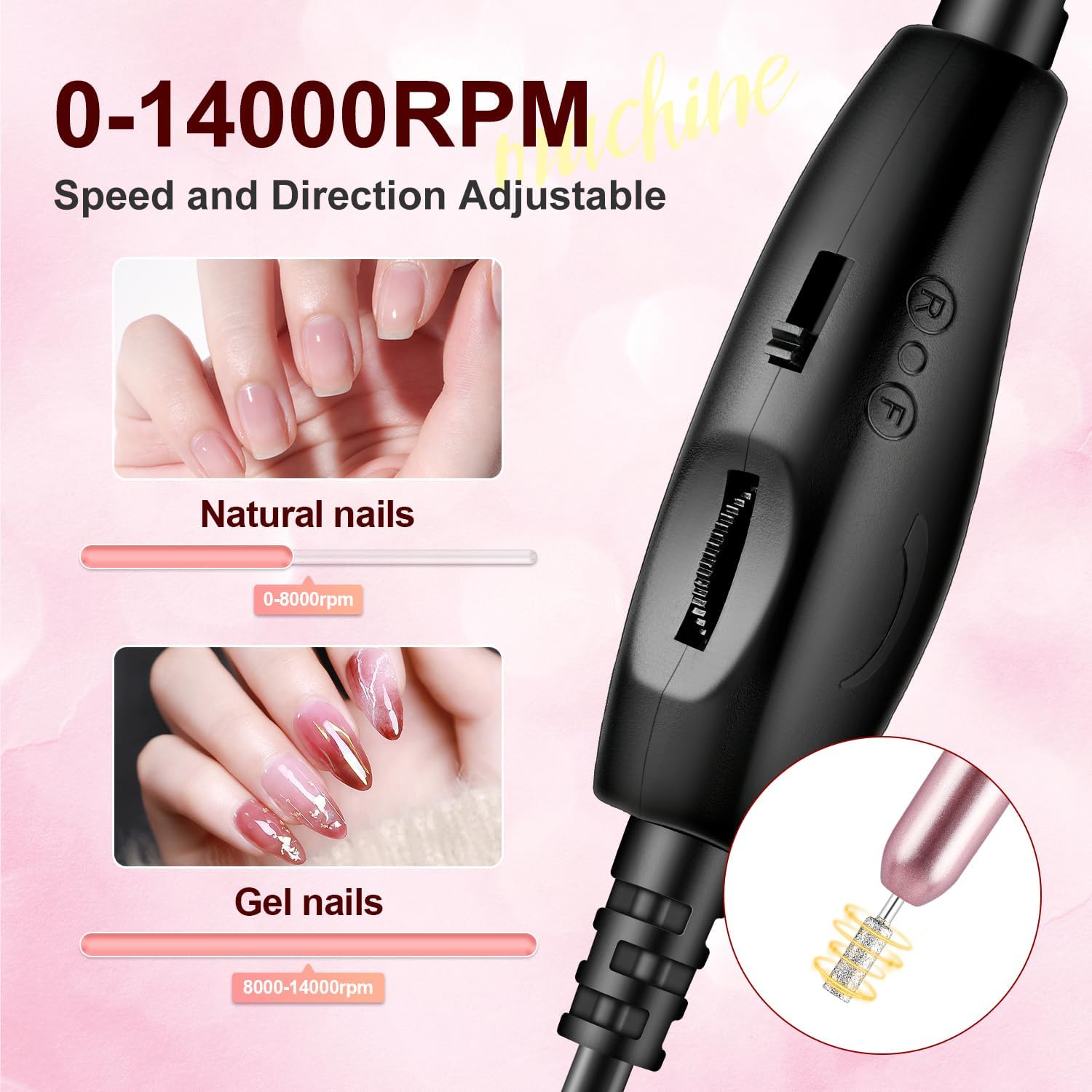 Thumbnail 3 de JODSONE fresa per unghie elettrica regolabile fino a 14.000 RPM con kit manicure e pedicure
