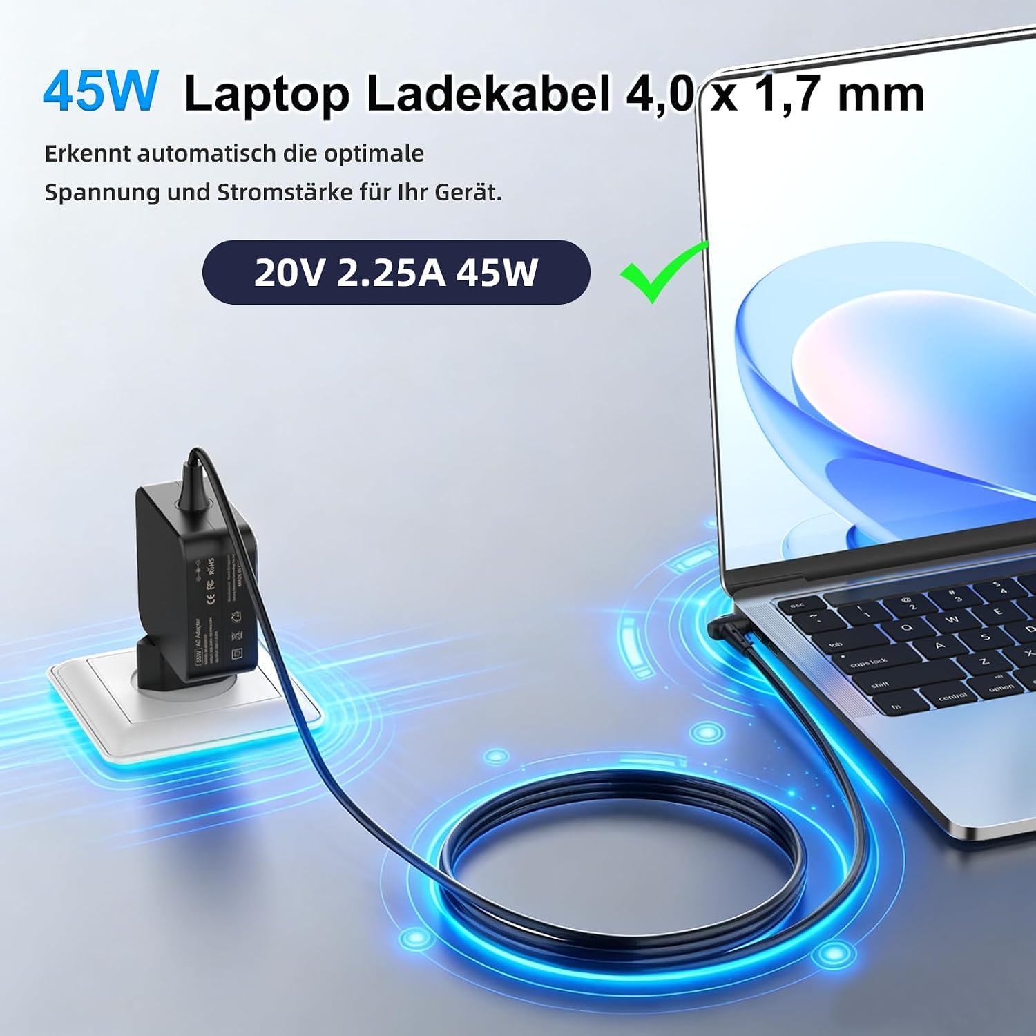 Thumbnail 1 de shefor 45W Laptop-Ladekabel/Netzteil (20V 2,25A) für Lenovo IdeaPad & weitere Modelle mit DC-Stecker 4,0 x 1,7 mm