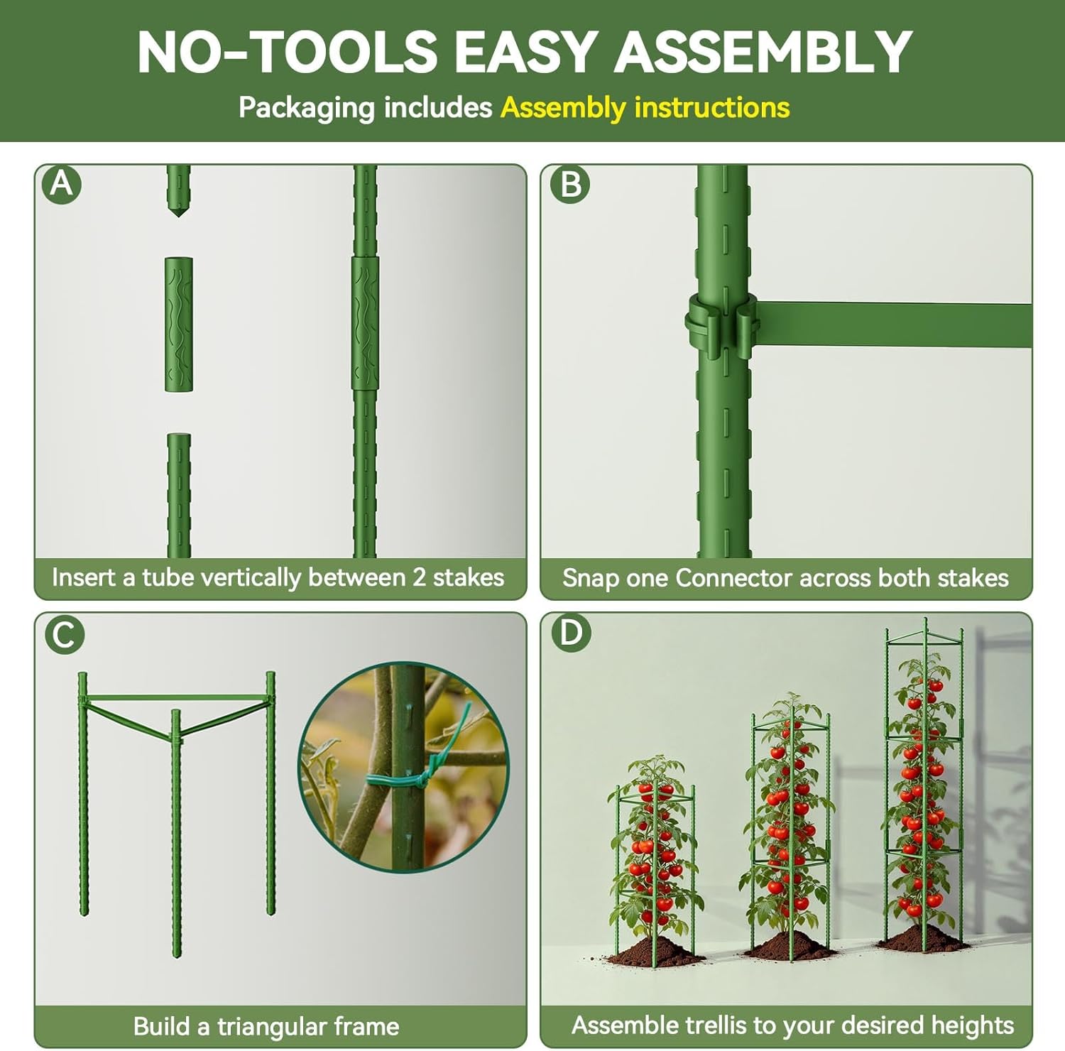 Thumbnail 6 de Halatool 8 Pack Tomato Cages for Garden — Adjustable to 48 inches
