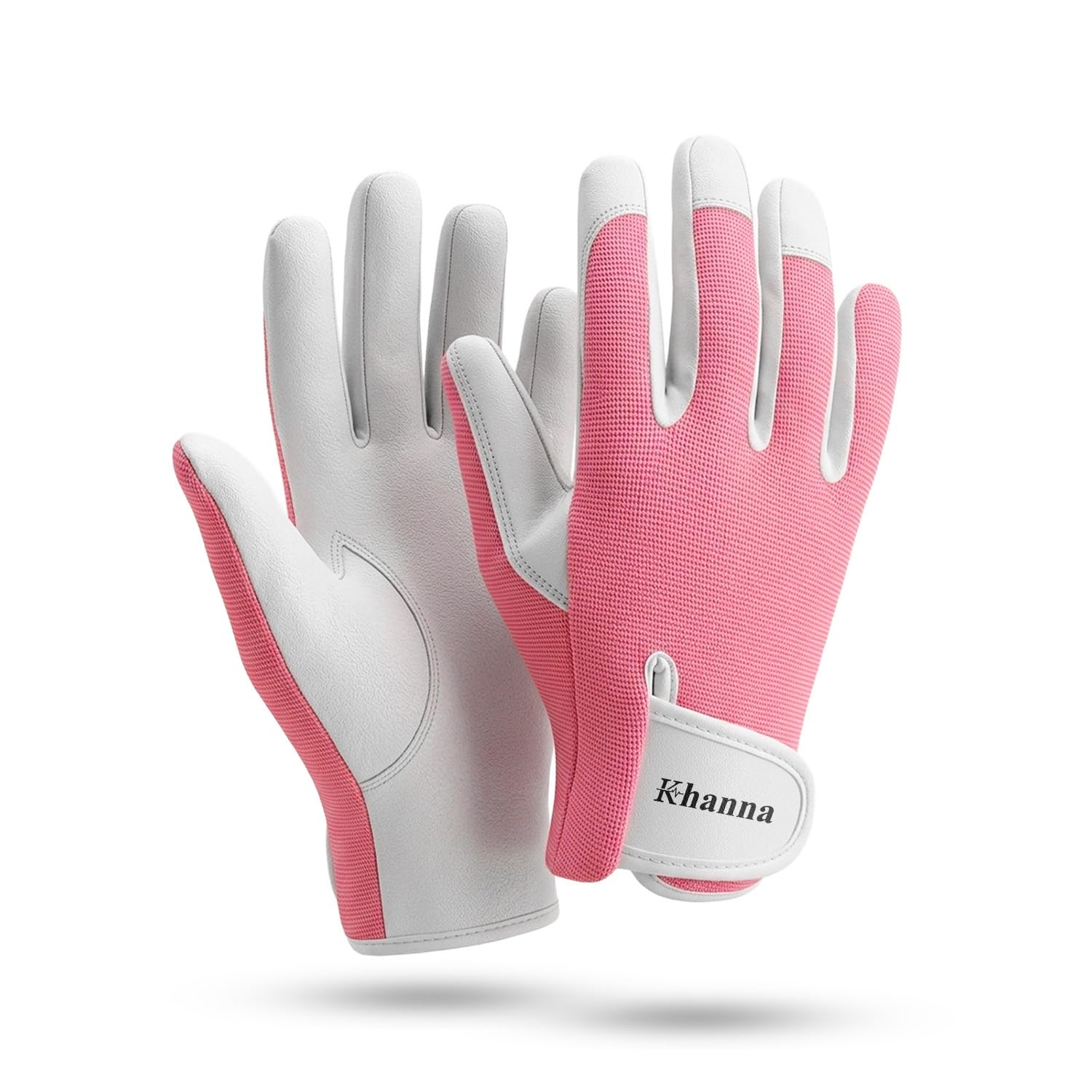 Detalle de Khanna Leather Gardening Gloves, Baby Pink – Medium, Thorn Proof & Heavy Duty for Men & Women