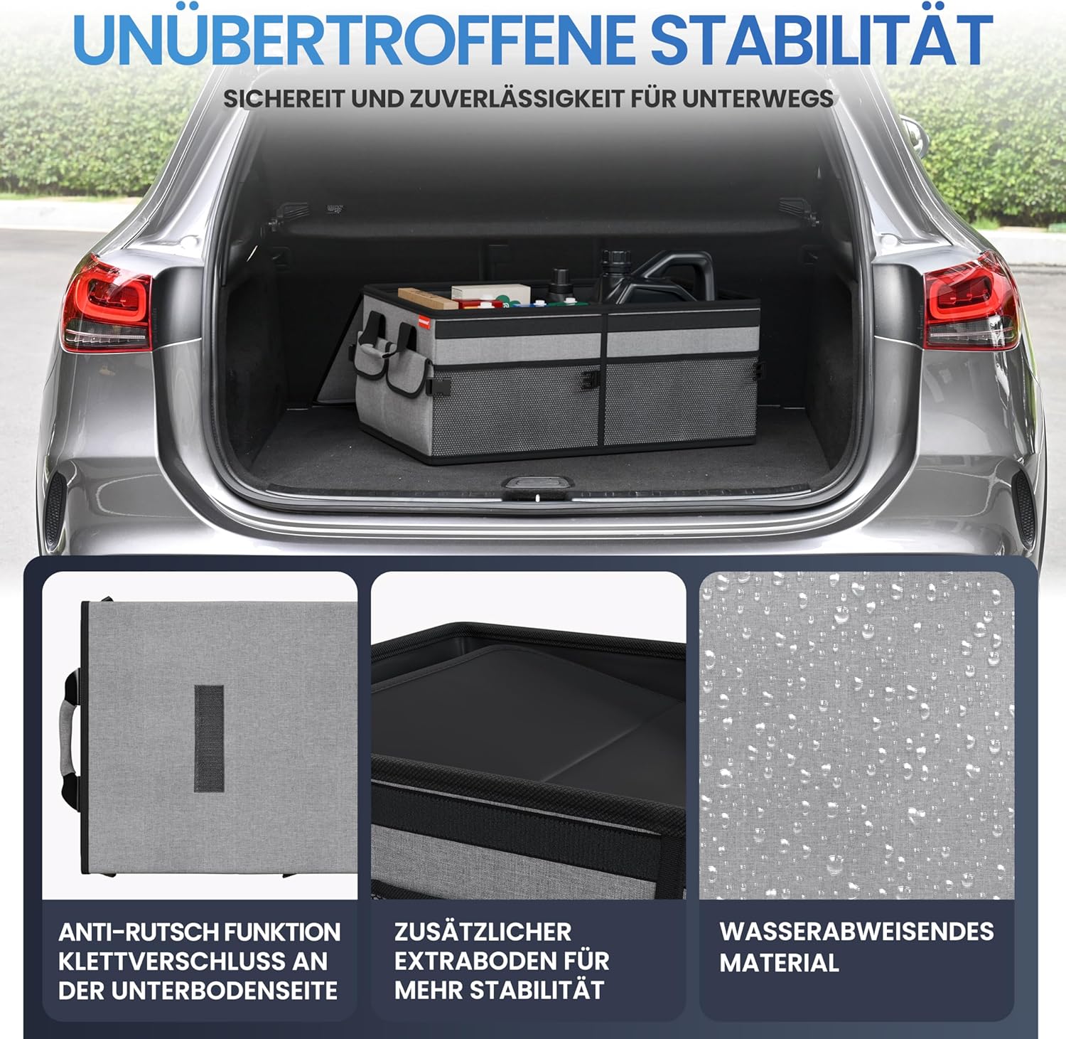 Detalle de HELDENWERK Premium Kofferraum-Organizer mit Deckel – faltbare Kofferraumbox mit rutschfestem Boden