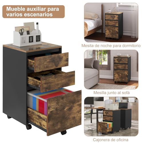 Thumbnail 7 de WOLTU Archivador Móvil 3 Cajones con Ruedas, Roble y Negro 🗄️