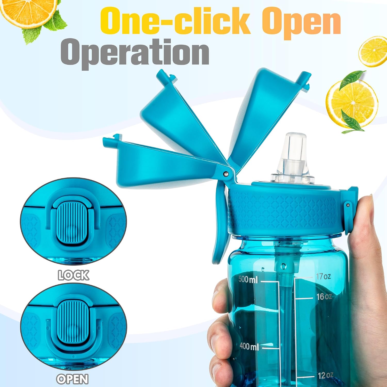Detalle de GOPPUS 500ml Clear Tritan Straw Water Bottle with Flip-Top Lid and Carry Handle