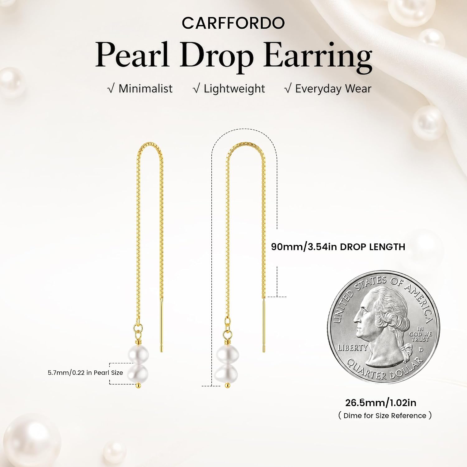 Detalle 1 de Carffordo Pearl Drop Earrings, 14K Gold Plated