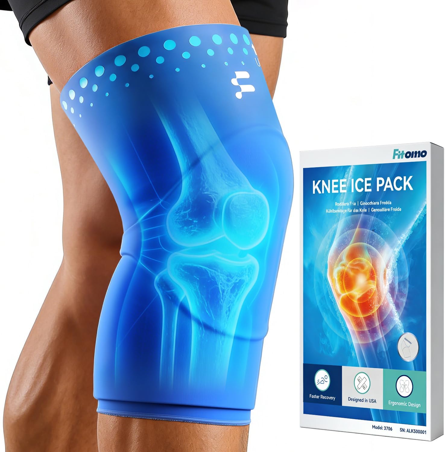 Detalle de Fitomo Kühlmanschette Knie XL – Wiederverwendbare Gel-Packung für Kühlung & Wärme bei Kniebeschwerden