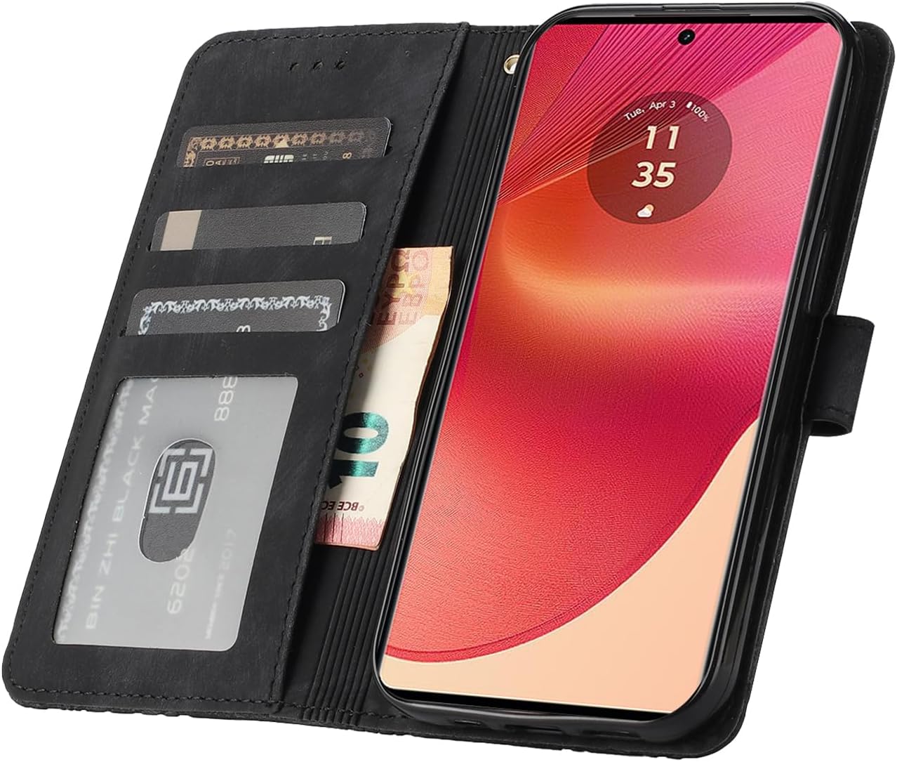 Detalle de CXTcase Handyhülle für Motorola Edge 50 Fusion – Flip Case aus PU-Leder mit Kartenfächern und Magnetverschluss (Schwarz)