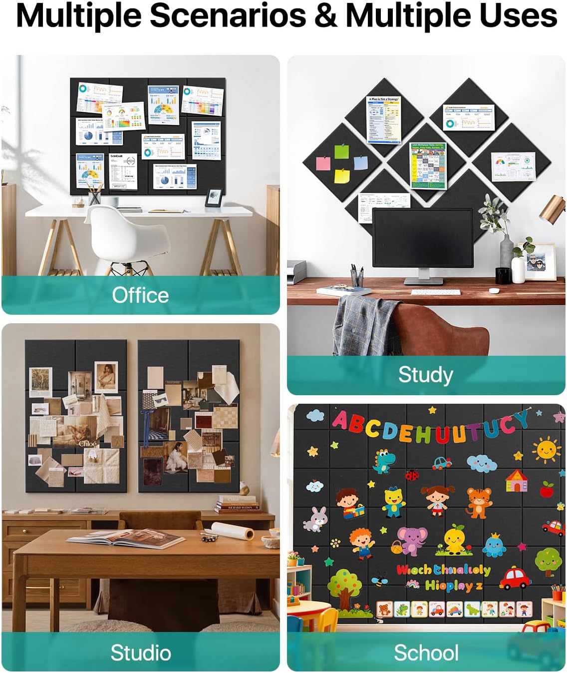 Thumbnail 6 de Soundsbay Large Cork Board Felt Wall Tiles (120x90cm), Self-Adhesive Pin Board Tiles – 12 Pack
