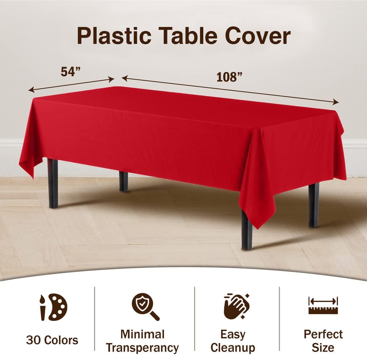 Thumbnail 2 de Party Solids Pack Of 6 Premium Plastic Tablecloths, 54 x 108 Red