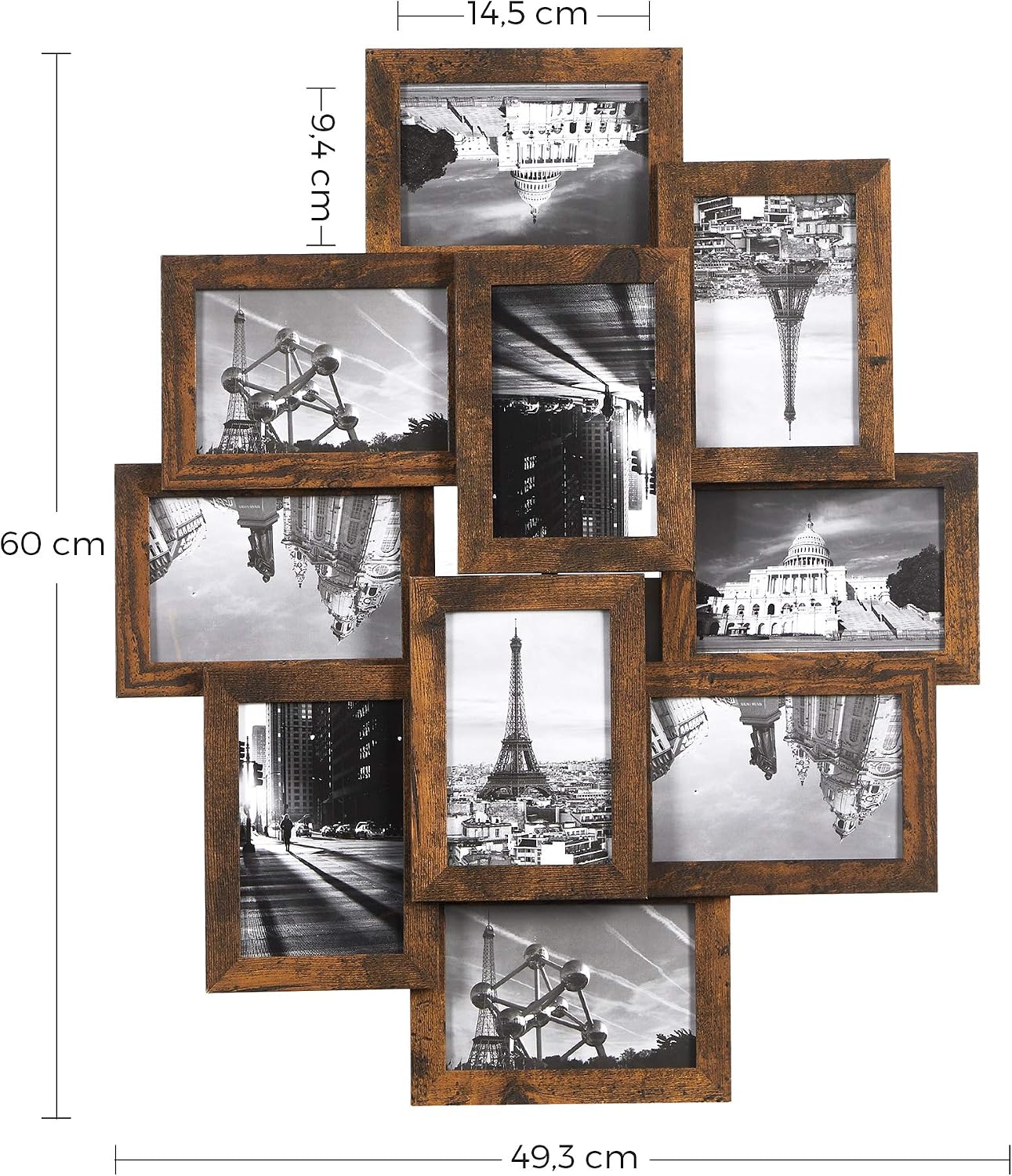 Detalle de SONGMICS Kavi RPF020X01 10-photo collage frame, MDF, rustic brown
