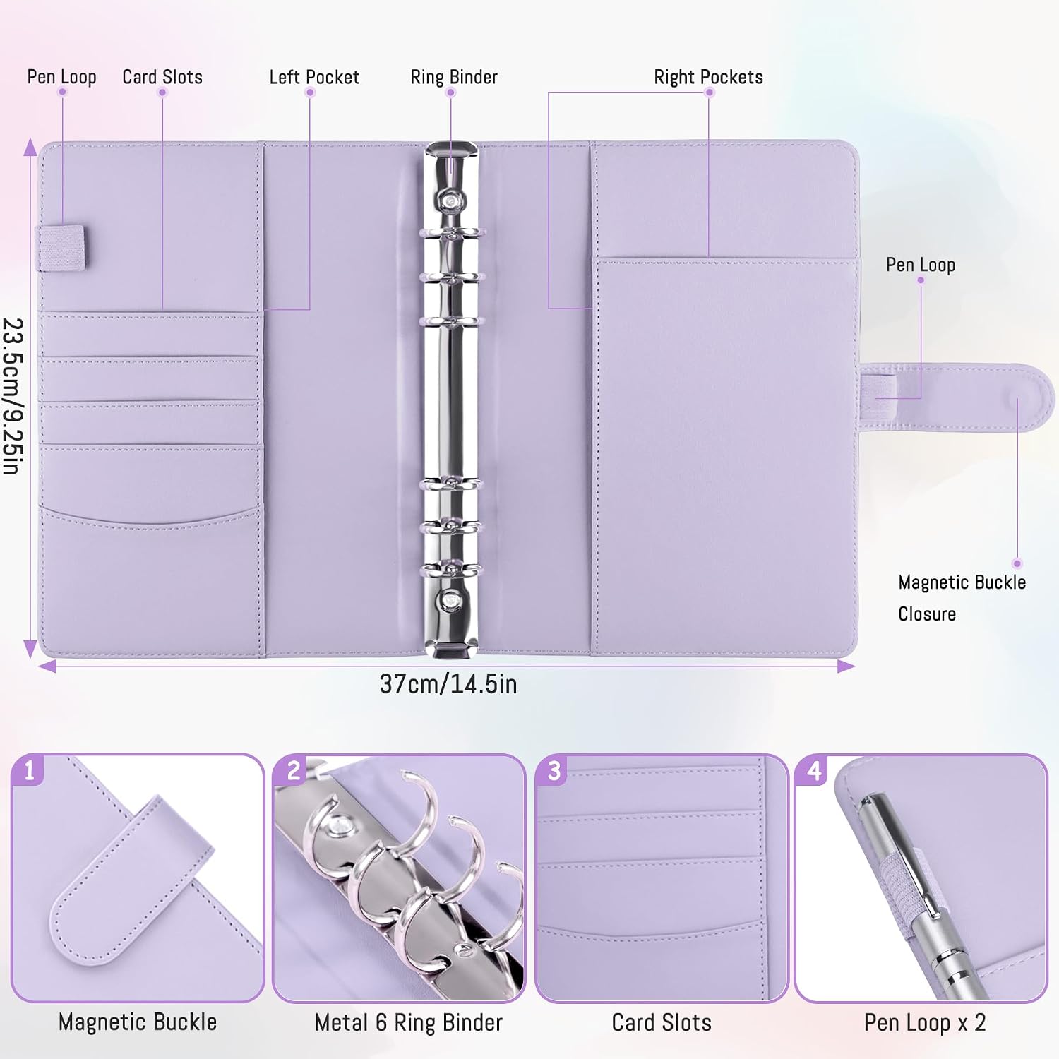Detalle 2 de Antner ANTNER-RINGBINDER-A5PP A5 6-Ring Binder, Purple PU Leather