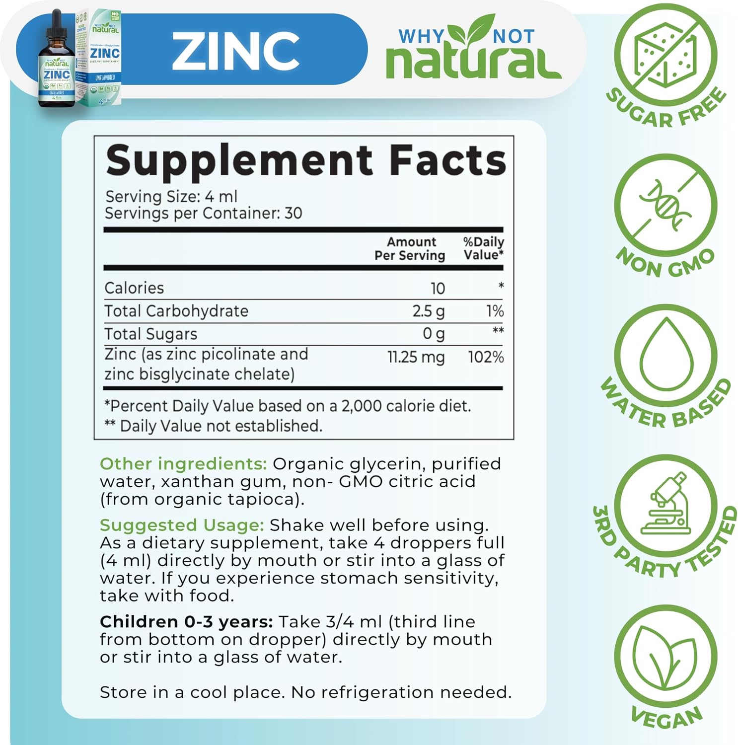 Detalle de Liquid Zinc Drops Supplement, 338 mg per bottle