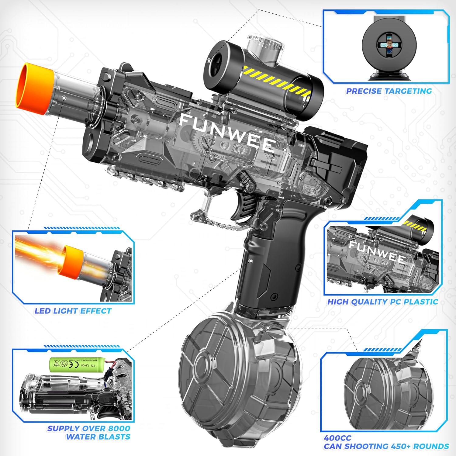Detalle de Funwee Electric Water Gun for Adults & Kids — Long-Range Battery-Powered Water Blaster