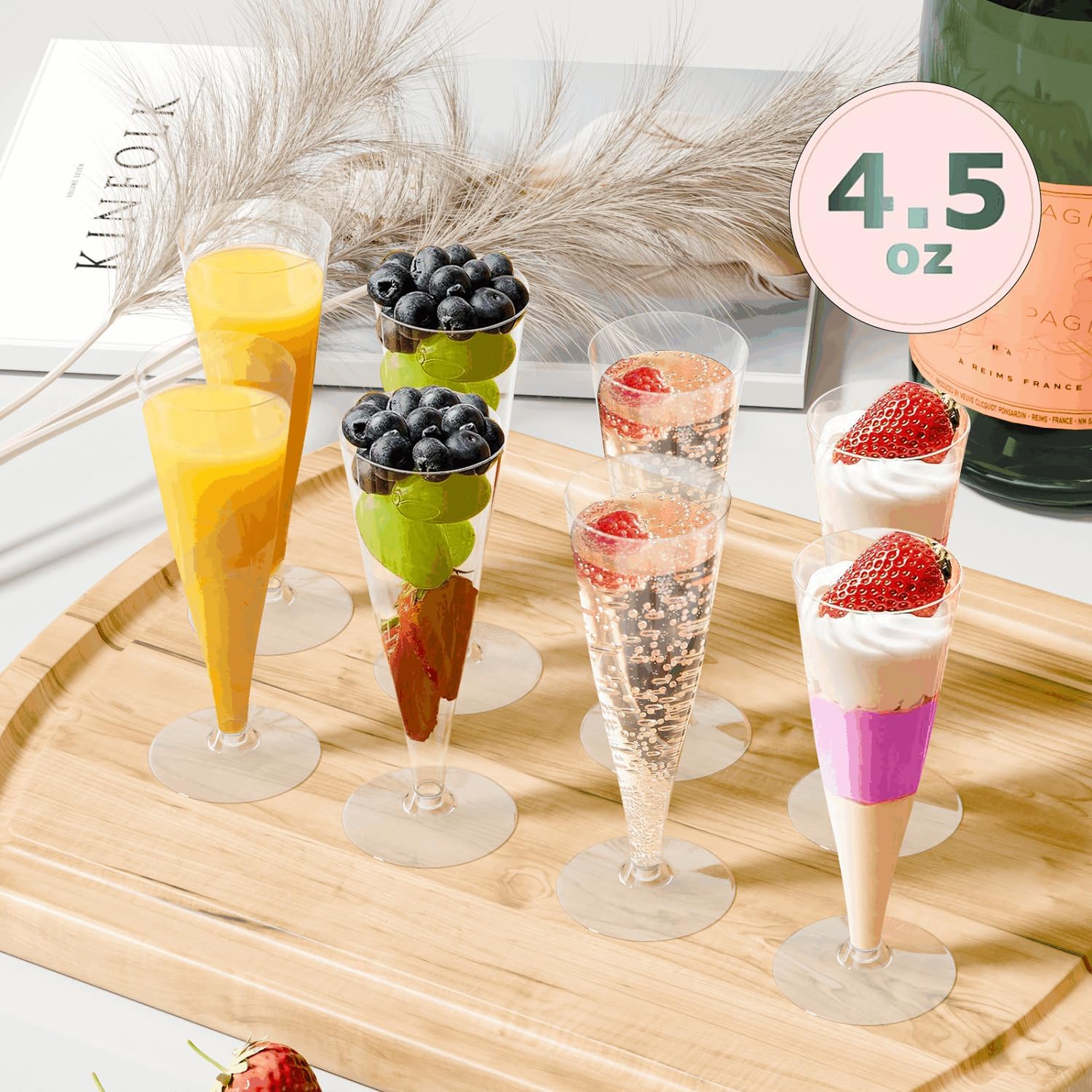Detalle 2 de Lazyshine Plastic Champagne Flutes Disposable Wine Glasses (40 Pack, Clear 4.5oz) for Mimosas & Events
