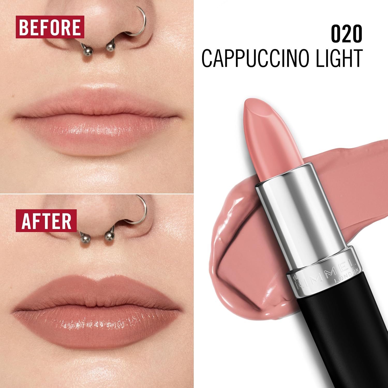 Detalle de Rimmel Lasting Finish Nude Collection Lipstick – Rossetto idratante a lunga tenuta, 4 g, tonalità Cappuccino Light
