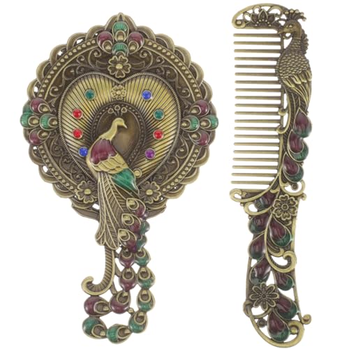 Detalle de BESPORTBLE Vintage Handspiegel with Handle and Comb – Compact Metal Travel Mirror