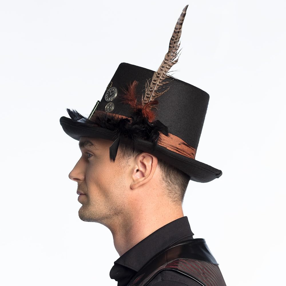 Thumbnail 3 de Boland Steampunk-Plumepunk Hut mit Zahnrädern (Schwarz) – Accessoire für Kostüm, Mottoparty, Karneval & Halloween