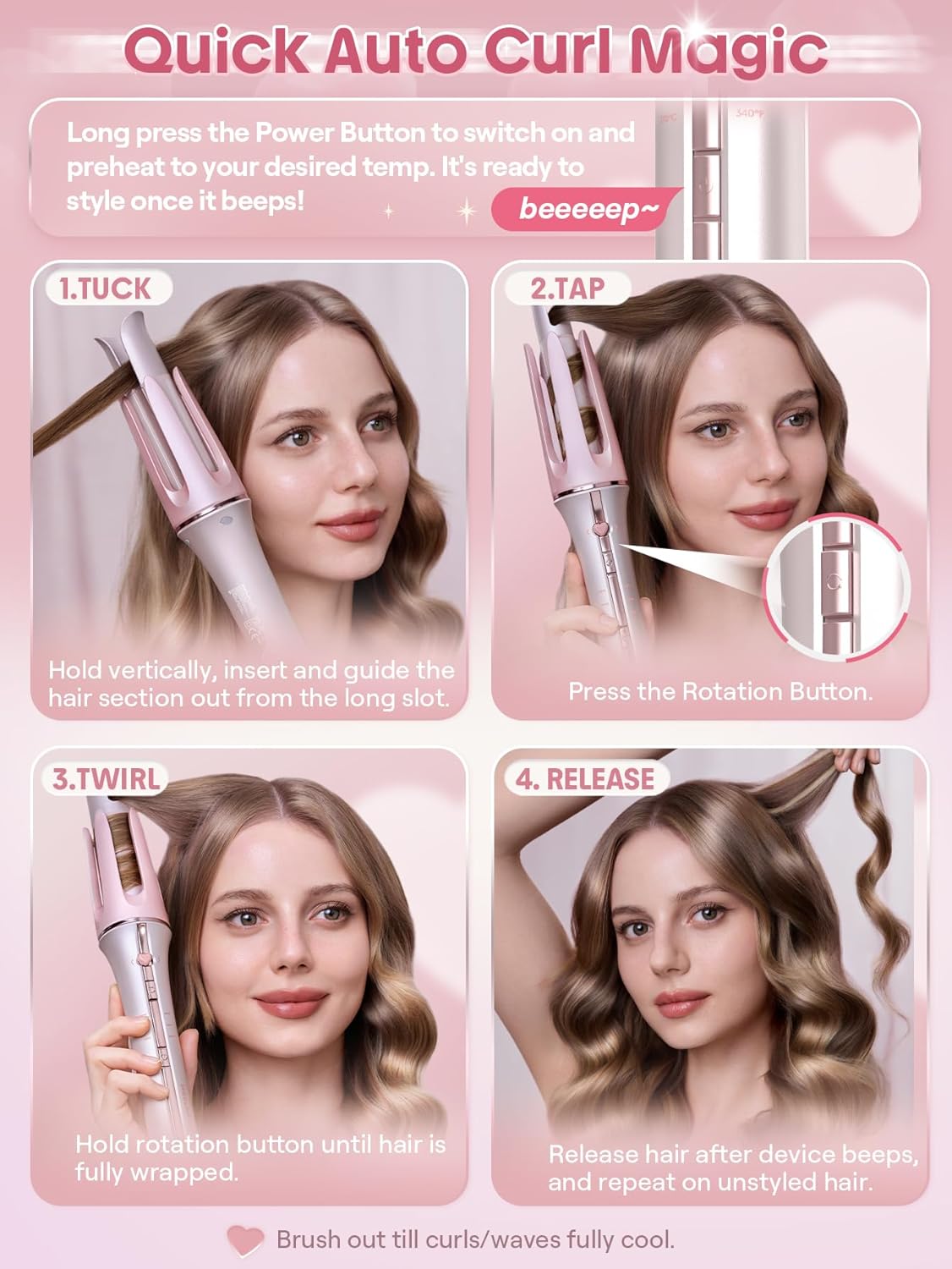 Detalle 2 de Sheglam Automatic Curling Iron with Ceramic Coating (19mm) – 3 Temperatures 170–210°C