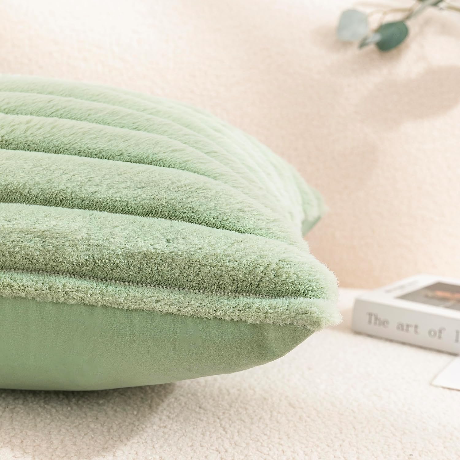 Detalle de Uhomy 18x18 Inch Faux Fur Throw Pillow Cover Sage Green ๐