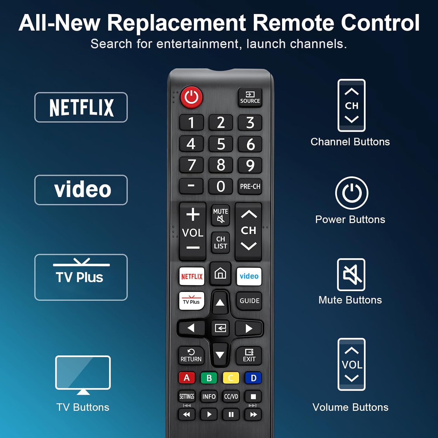 Detalle 2 de (2-Pack) Samsung Smart TV Universal Replacement Remote — BN59 Series, No Pairing Needed