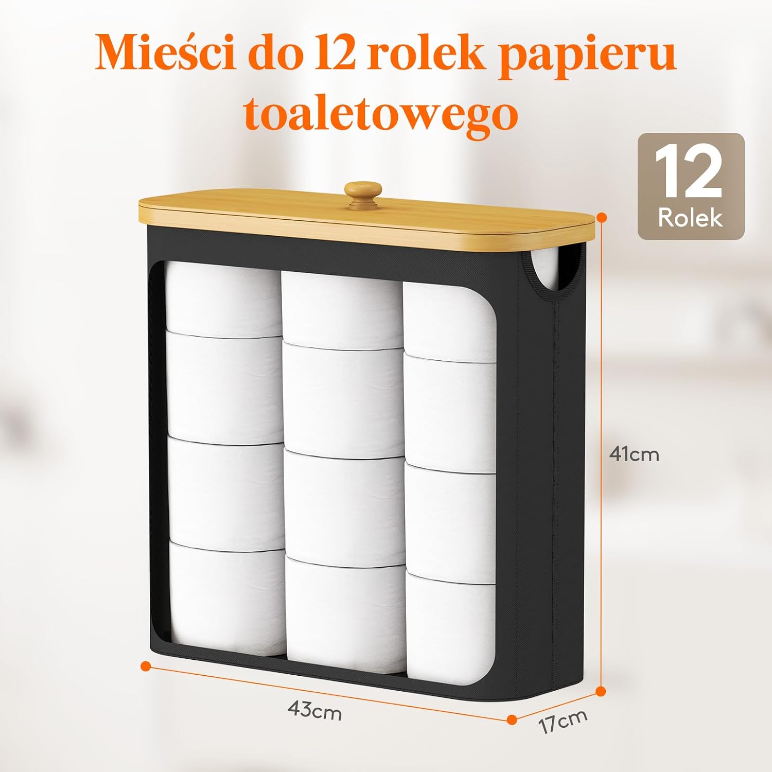 Detalle de Lifewit 23225 kosz na papier toaletowy 30 l, na 12 rolek, z bambusową pokrywą