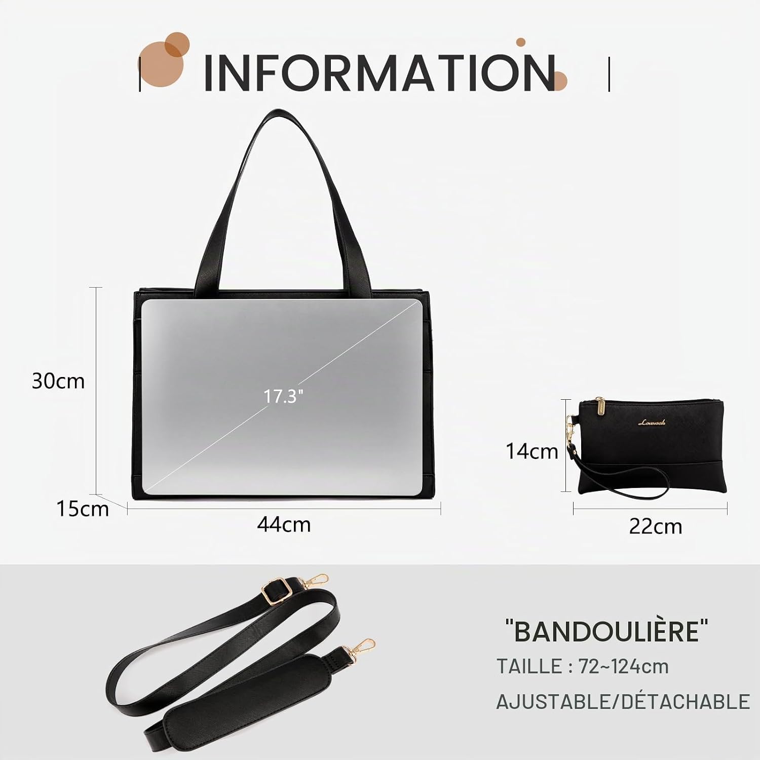 Detalle de LOVEVOOK laptoptas voor dames 15,6 inch van kunstleer, waterbestendig