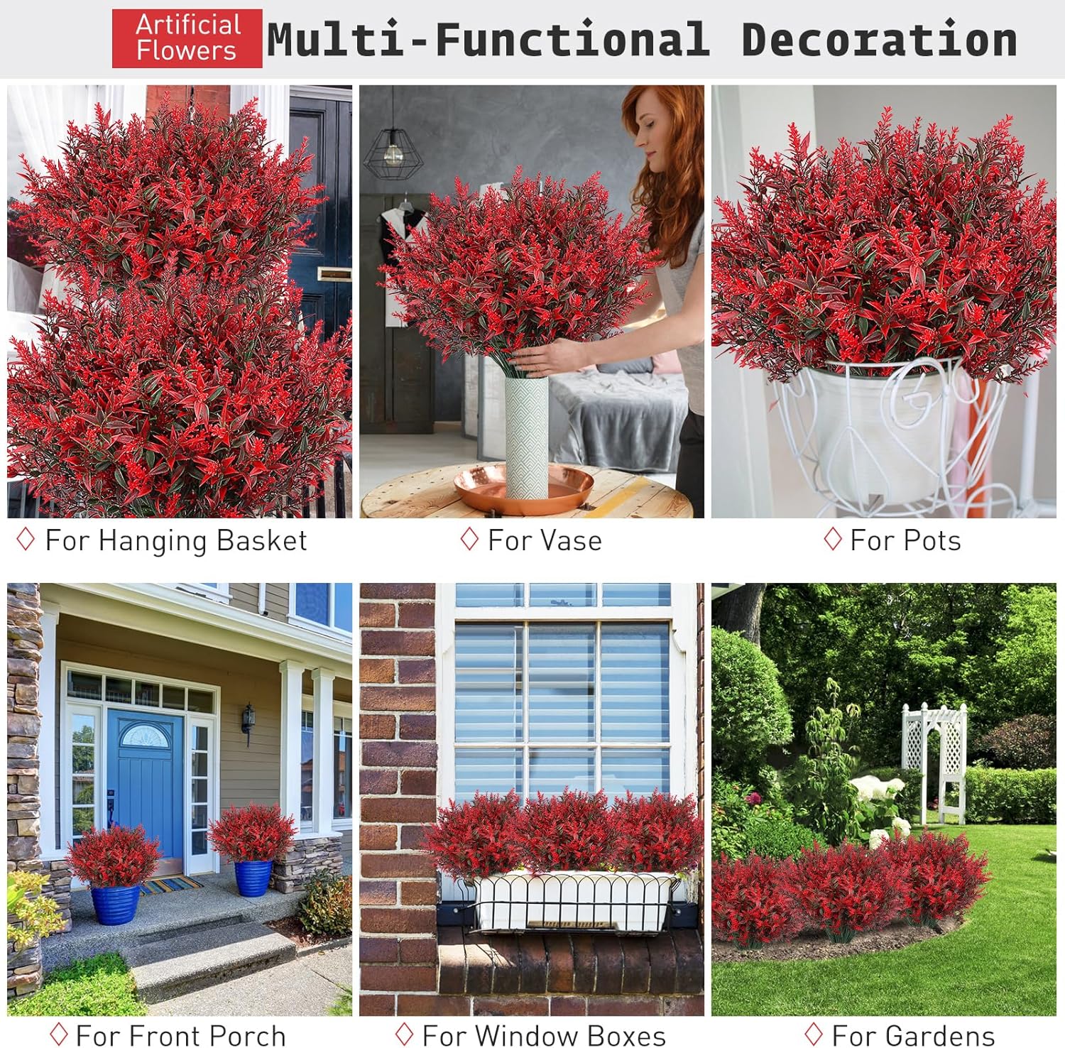 Thumbnail 1 de 9 Bundles Artificial Lavender Flowers – UV‑Resistant Outdoor Faux Lavender for Indoor and Outdoor Decor (Red)