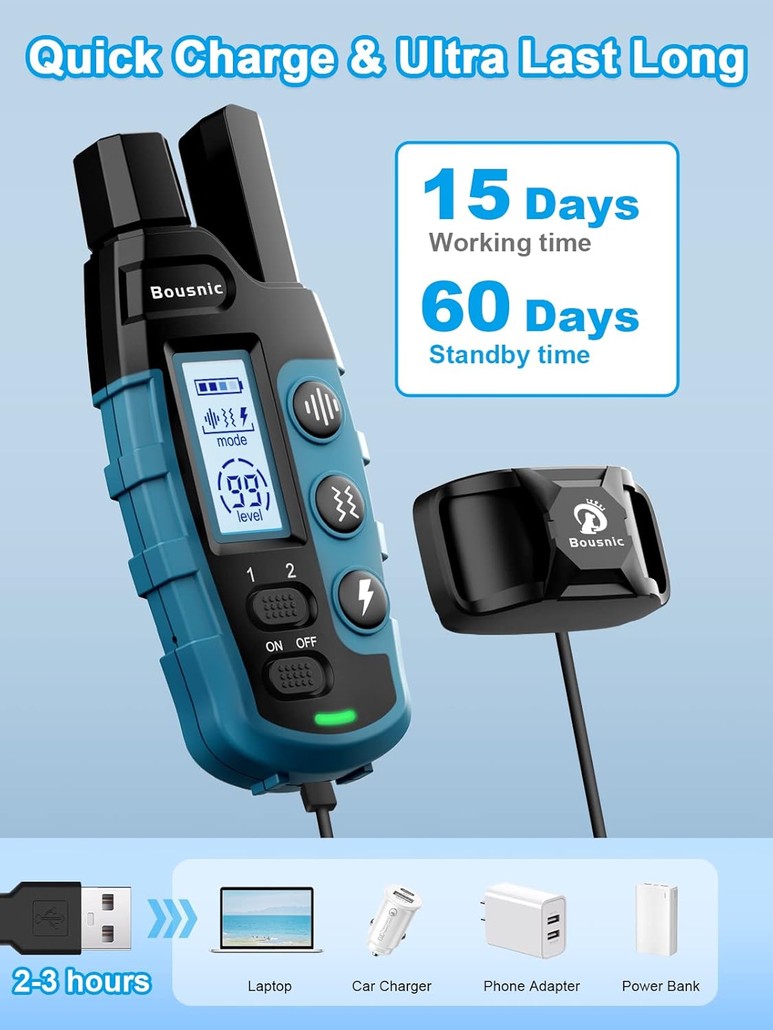 Thumbnail 6 de Bousnic Dog Shock Collar (2 Dogs) for 5-120 lbs | 3300 ft Waterproof Training Collar with Rechargeable Remote