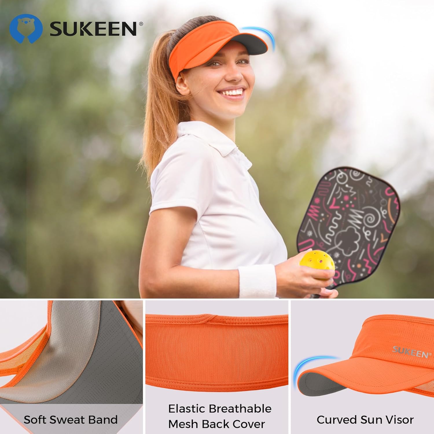 Thumbnail 2 de Sukeen Sun Visor Hat (UPF 50+ UV) – running, golf and sports cap with cooling elastic visor