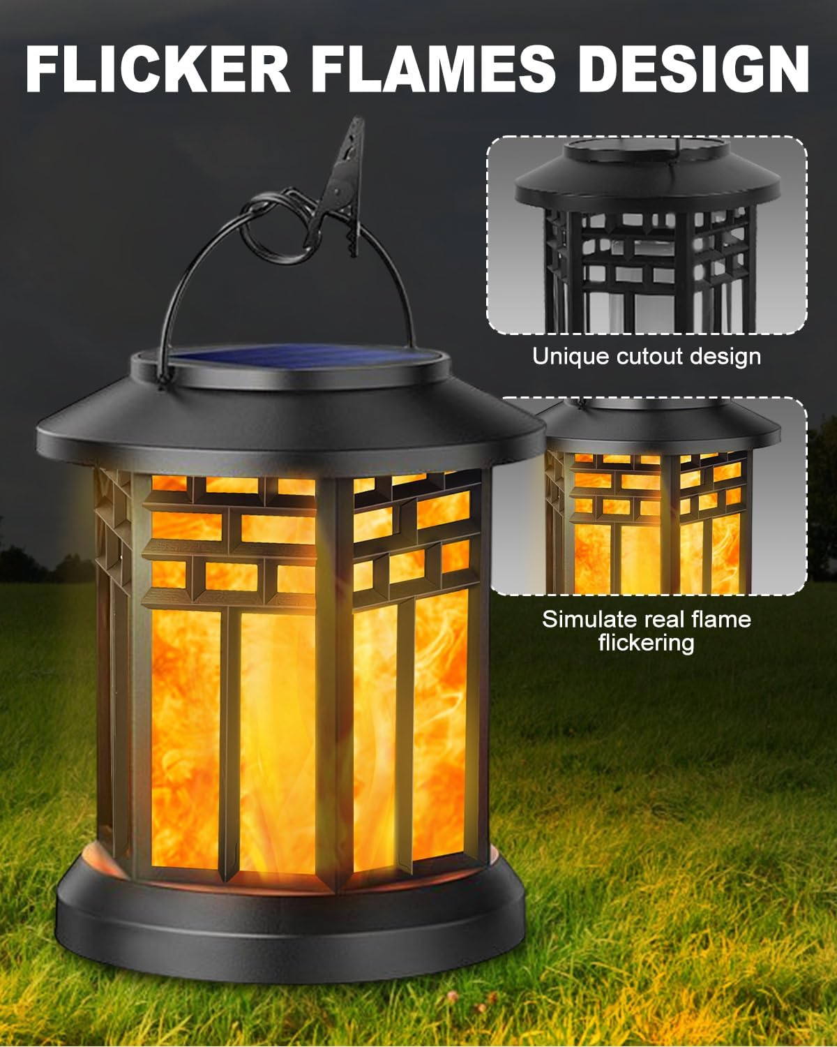 Thumbnail 3 de KALAHOL 2-Pack Solar Lanterns Outdoor Garden – Hanging LED flame effect, IP65 waterproof (Grid style)