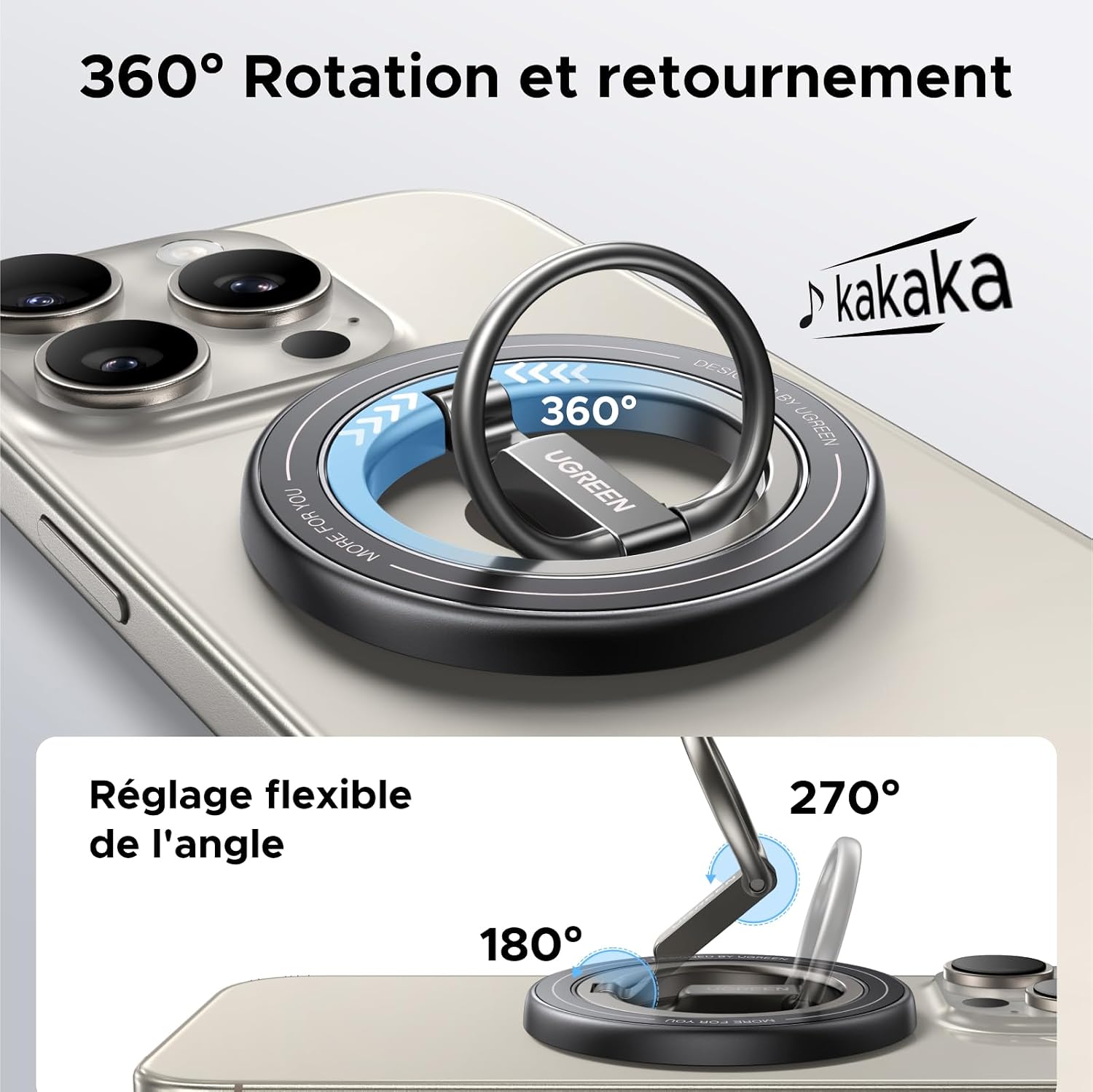 Detalle 2 de UGREEN Anneau MagSafe double face 360° pour iPhone 17 Pro Max