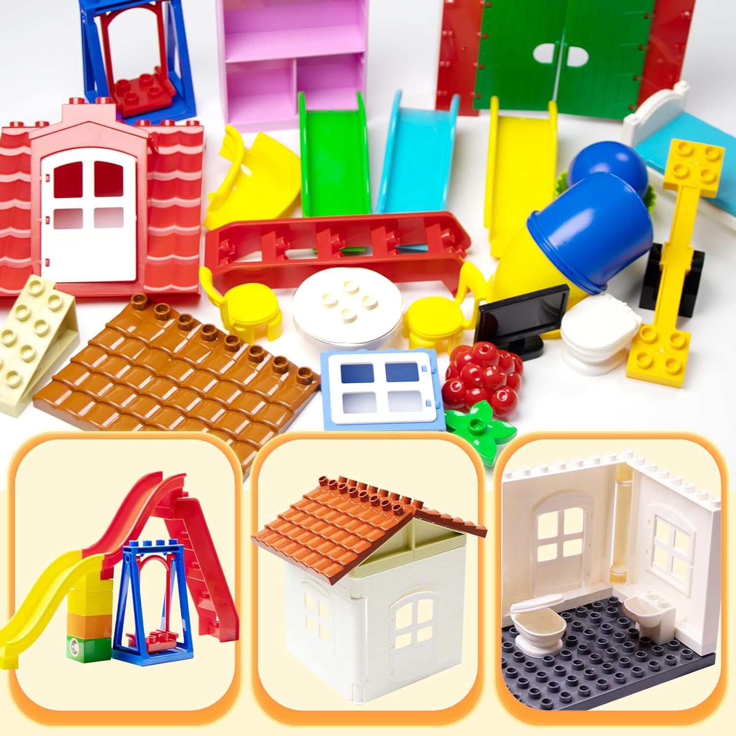 Thumbnail 3 de Mirthben Ergänzungsset für Duplo Steine – 18-teiliges Kreativ-Set mit Türen, Fenstern, Möbeln & Zubehör, compatibel mit großen Bausteinen ab 3 Jahren