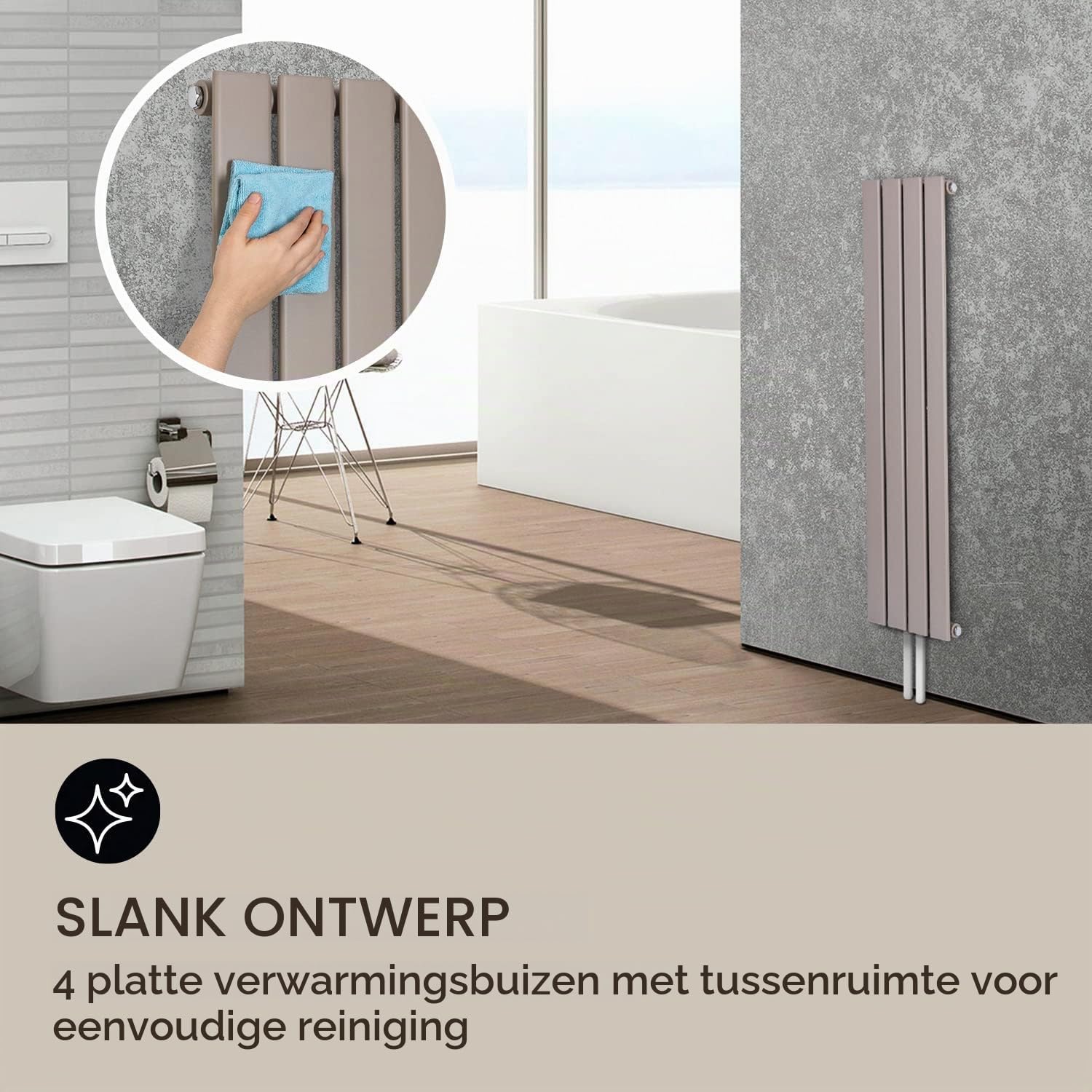 Detalle 2 de blumfeldt HTR5-Ont120x30-sand verticale warmwaterradiator 380 W, zandkleur