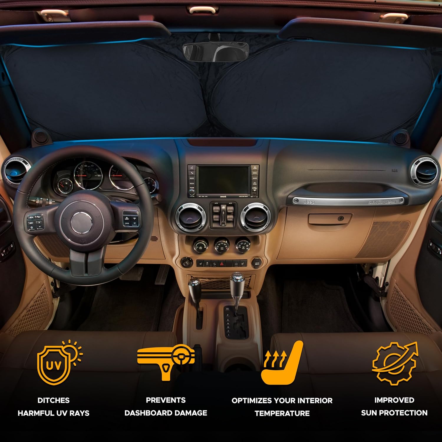 Detalle 2 de EcoNour Jeep windshield sunshade, 60 x 21 inches