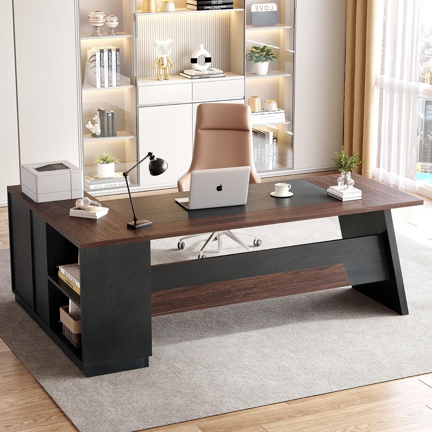 Detalle 2 de LITTLE TREE NY310 Executive Office Desk, 78-Inch L-Shape with 3-Drawer Cabinet