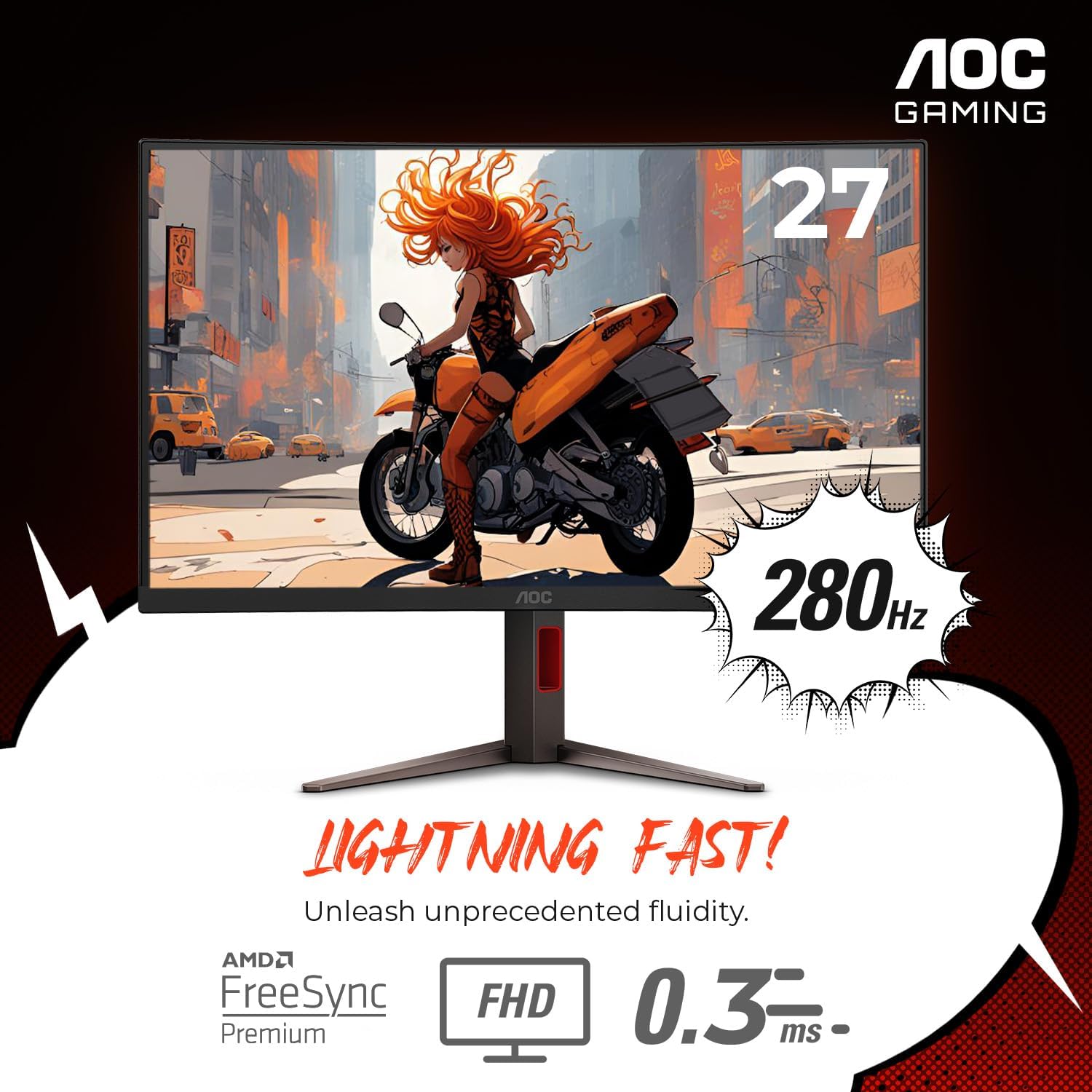 Detalle de AOC 27" Curved Gaming Monitor C27G4ZH: Ultra-Fast 1080p, 1500R VA, FreeSync Premium