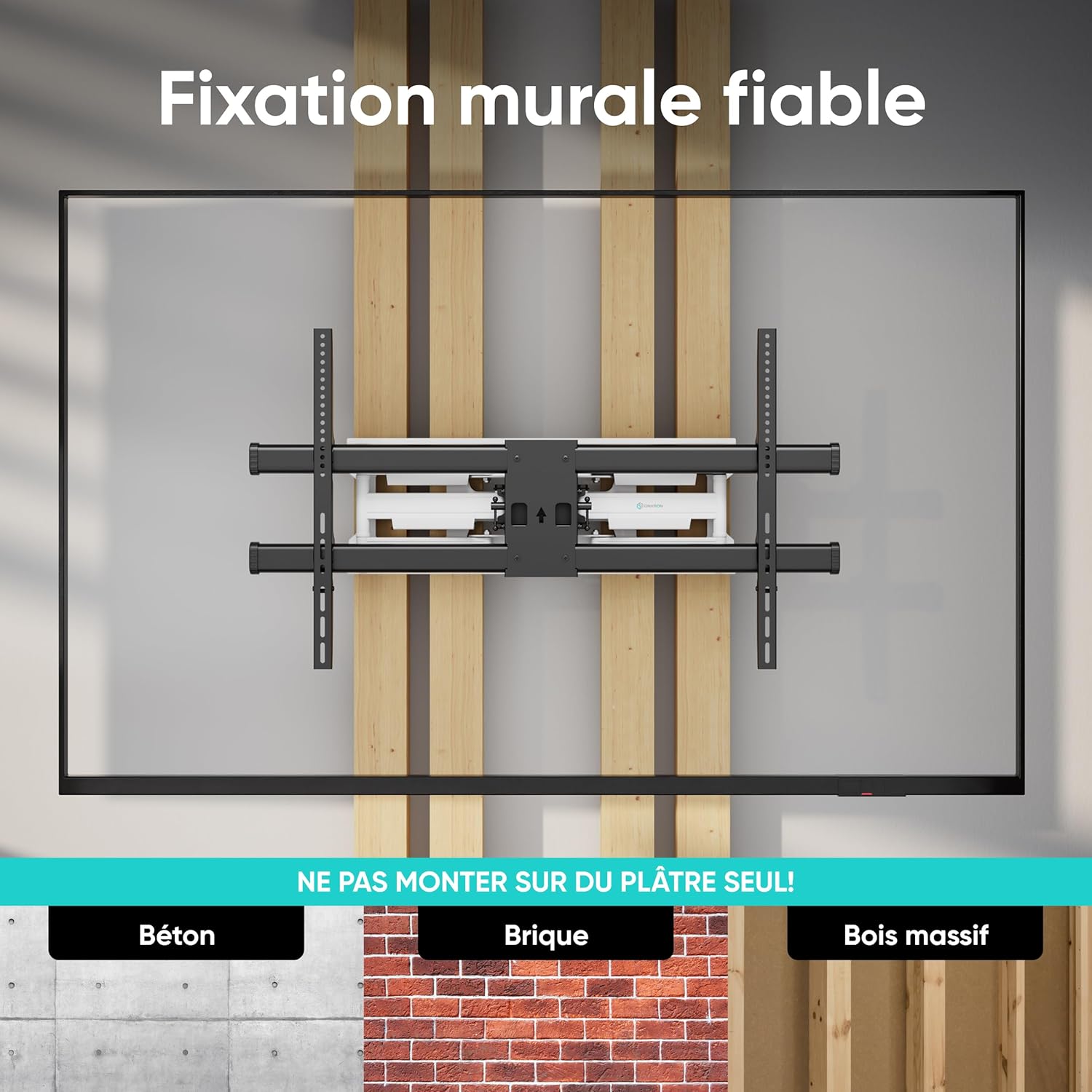 Thumbnail 5 de ONKRON Support TV mural M10-BW noir et blanc – 42 à 120 pouces, VESA 200x100 à 1000x600, inclinable et orientable jusqu’à 100 kg